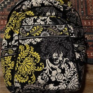 Vera Bradley Floral Patterned Backpack - Black and Yellow